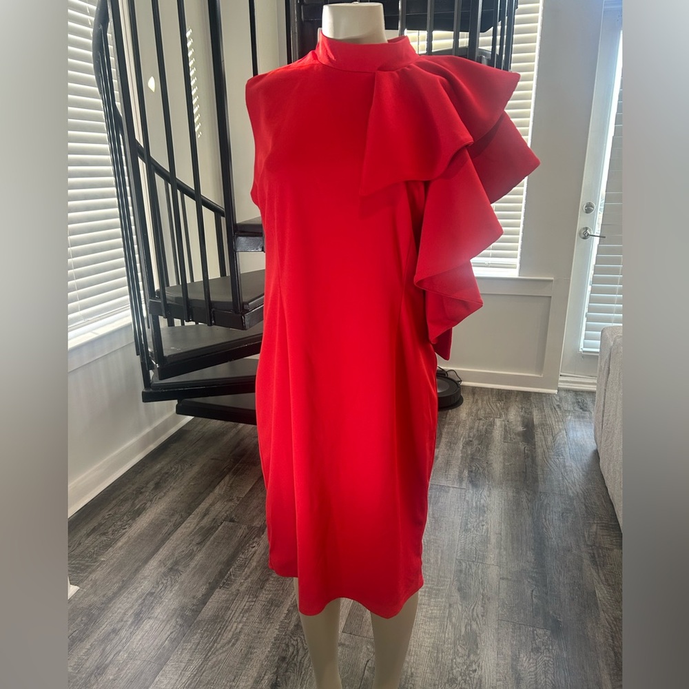 New York & Company Vibrant Red One-Shoulder Dress